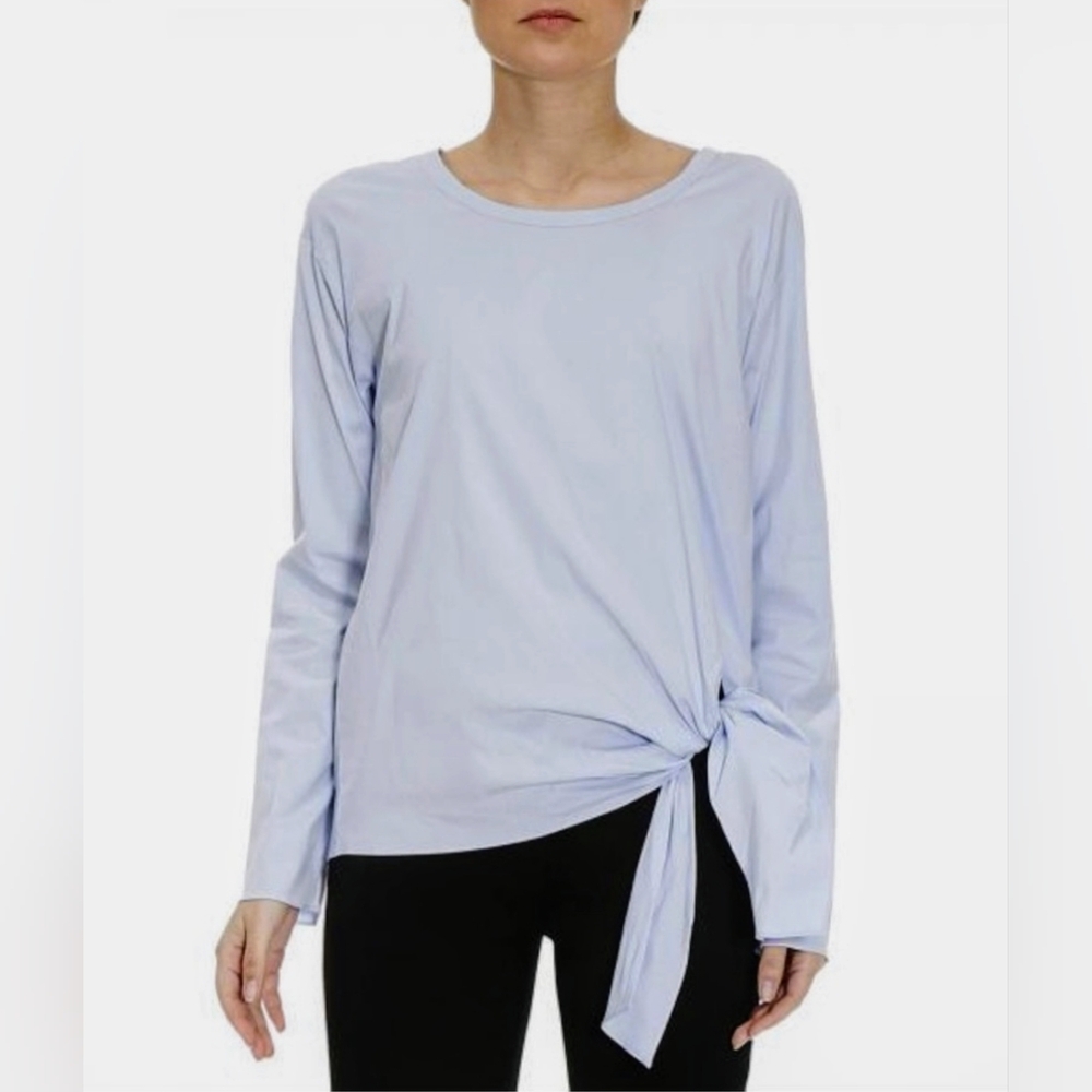 Theory Serah Light Blue Side Tie Cotton Long Sleeve Top sz M